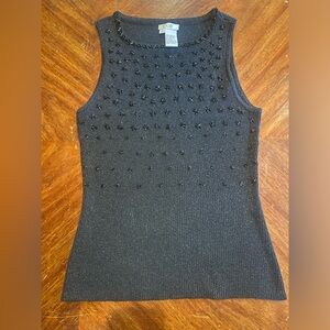 Cache Vintage 90s Black Beaded Sparkly Metallic Ribbed Sweater Tank